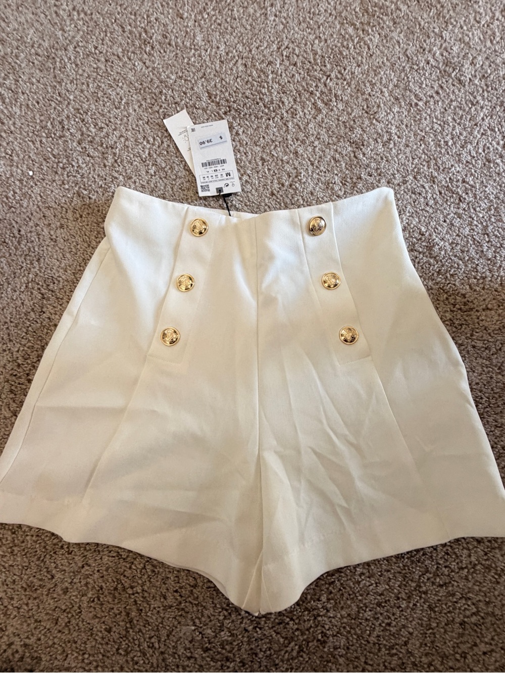 Zara Cream High-Waist Button Front Shorts